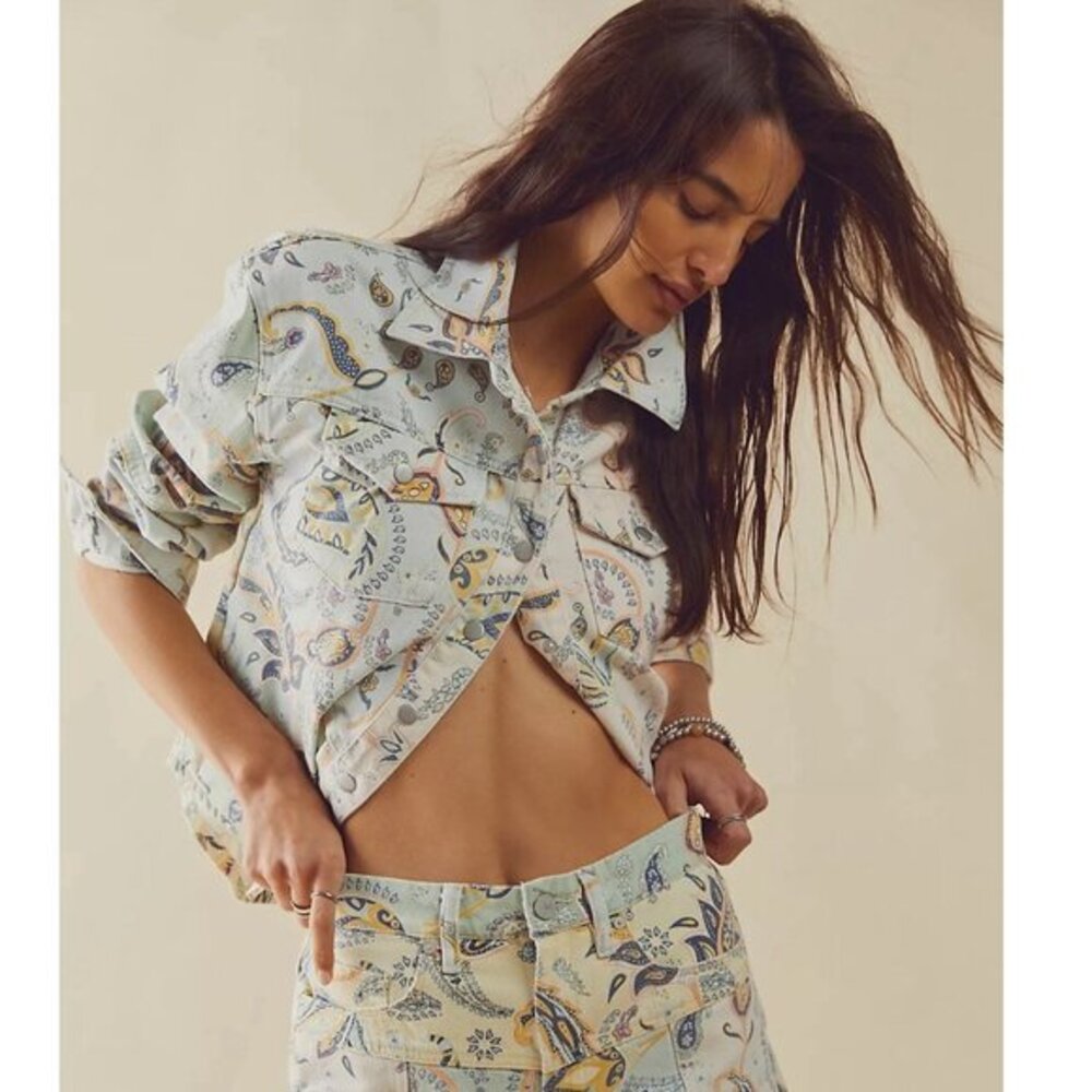 BlankNYC Paisley Print "Coming Through" Denim Jacket NWT